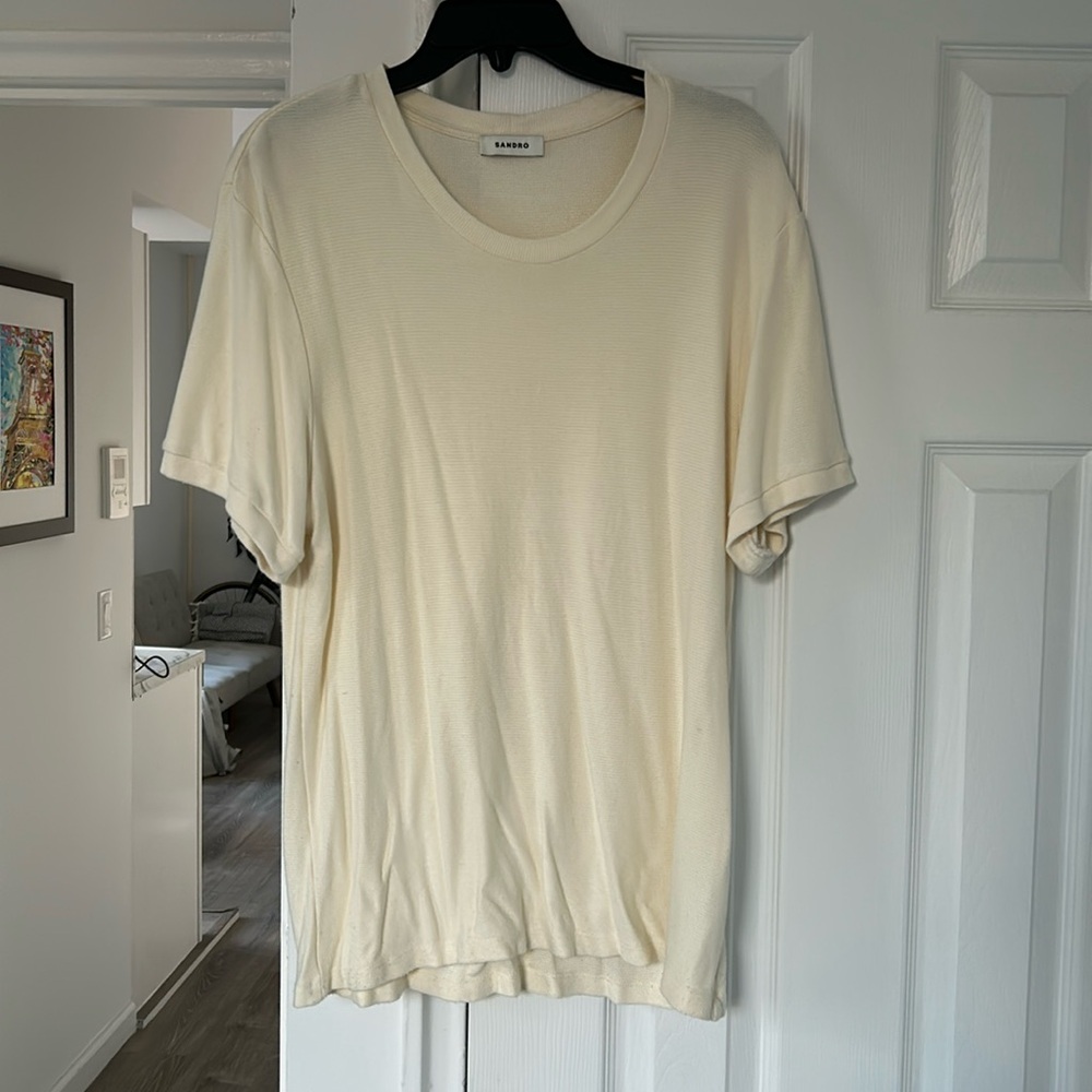 SANDRO Men’s T Shirt, off white, size M